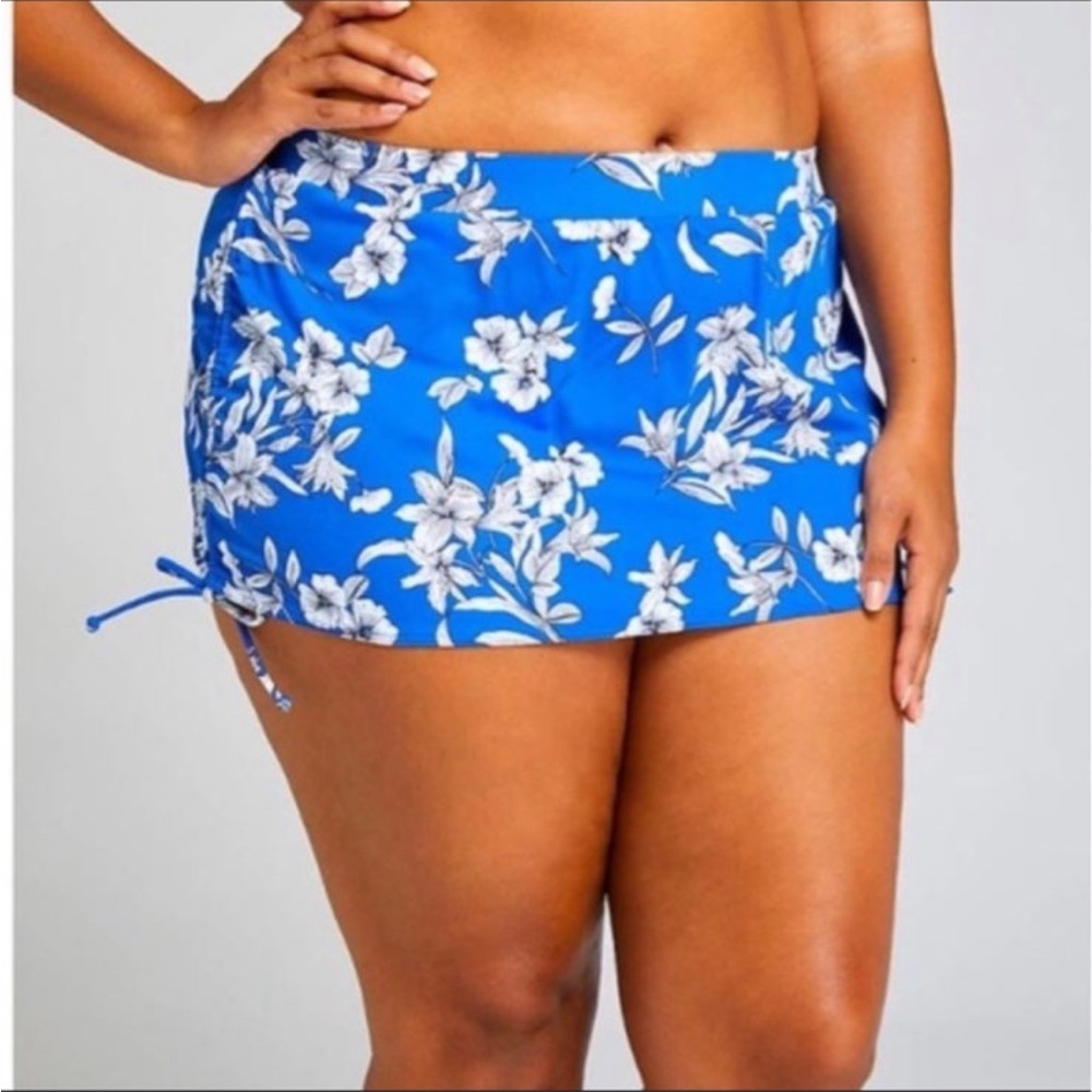 New Lane Bryant Swim by Cacique Blue Floral Swim Skirt Bottoms